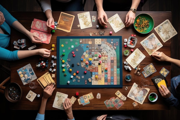 Photo knolling of board games playing tabletop games with friends and family