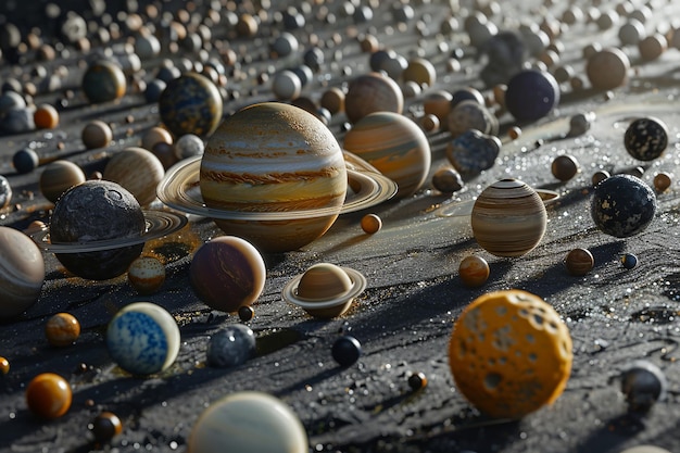 Photo knolling of solar system with planets and moons illustration solar system knolling concept