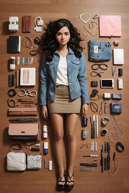 Knolling of Young adult woman supplies