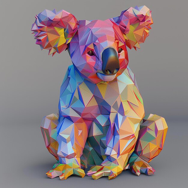 Photo a koala bear made of multi colored squares and triangles