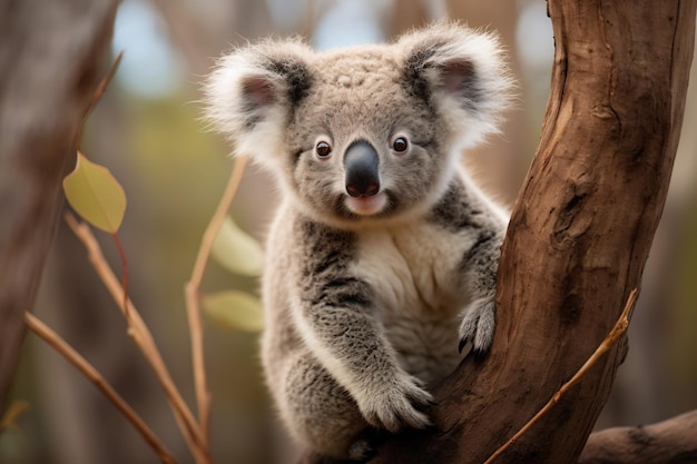 a koala bear sitting on a tree branch