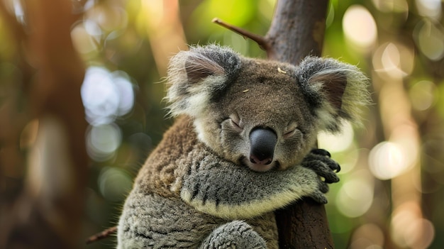 a koala bear with eyes closed and eyes closed