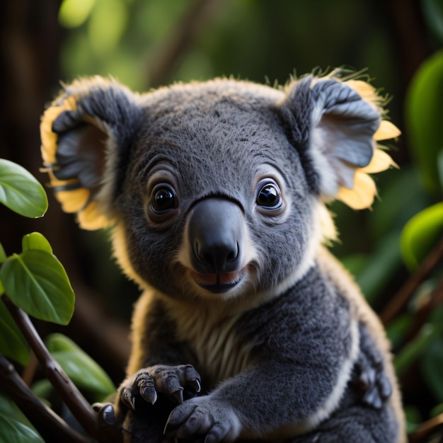 A koala bear with a face made of fur.