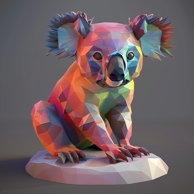 a koala bear with multicolored geometric patterns on its back