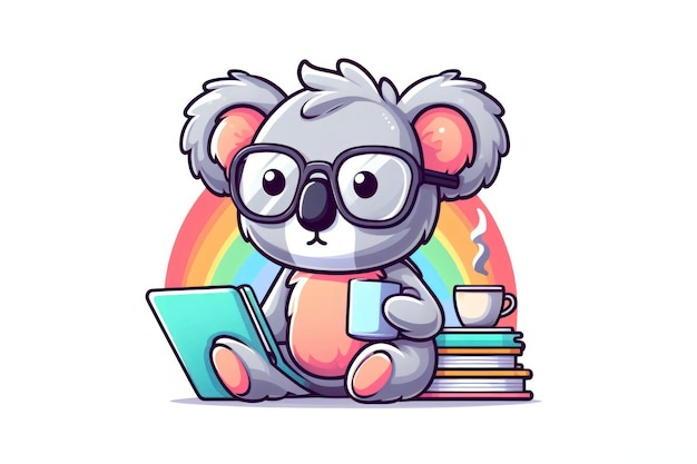 koala in glasses on color background ai generative