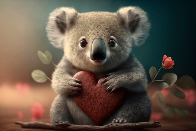 Koala in love with heart for Valentine's Day Mother's Day or Wedding Anniversary