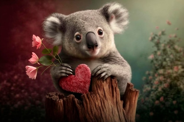 Koala in love with heart for Valentine's Day Mother's Day or Wedding Anniversary