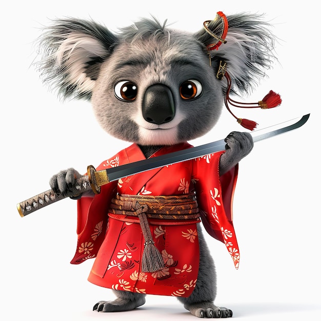 Koala Samurai Warrior Wielding Katana Sword cartoon Koala Samurai cartoon design