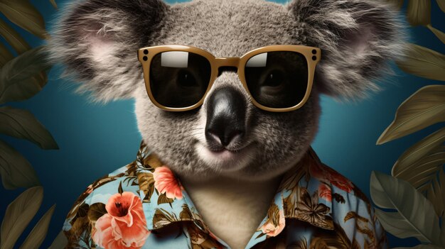 a koala wearing sunglasses and a shirt with a koala wearing a shirt that says koala