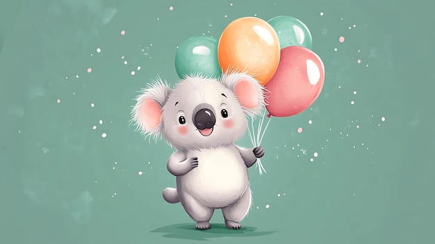 a koala with balloons and a picture of a koala holding a bunch of balloons