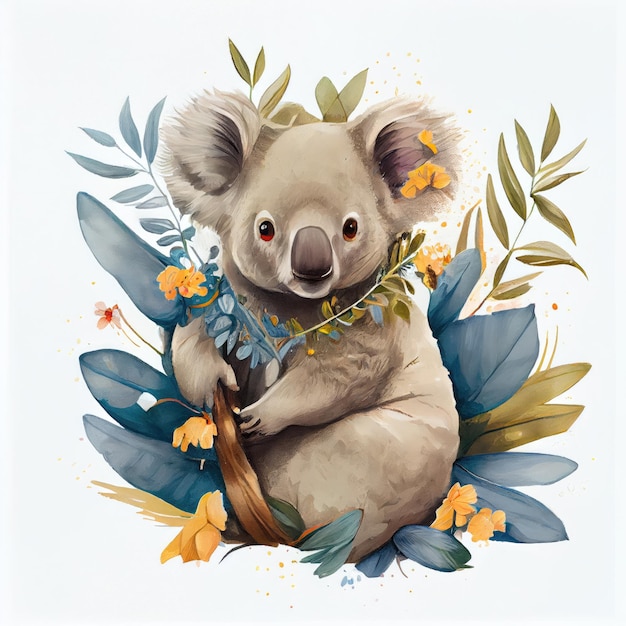 koala with flower watercolor