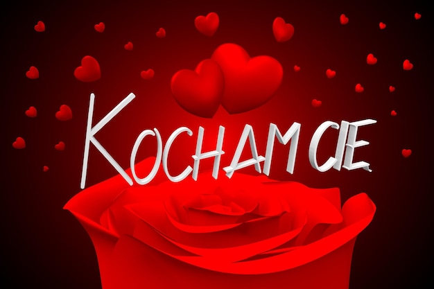 Kocham Cie I love you in Polish words rose and hearts