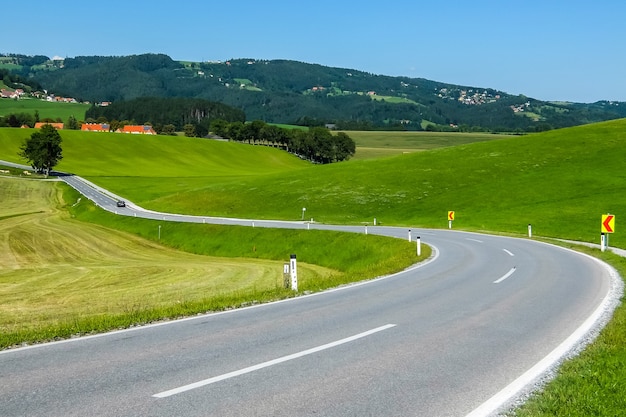 Koflach Austria View of road from Koflach to Piber in bright sunny day