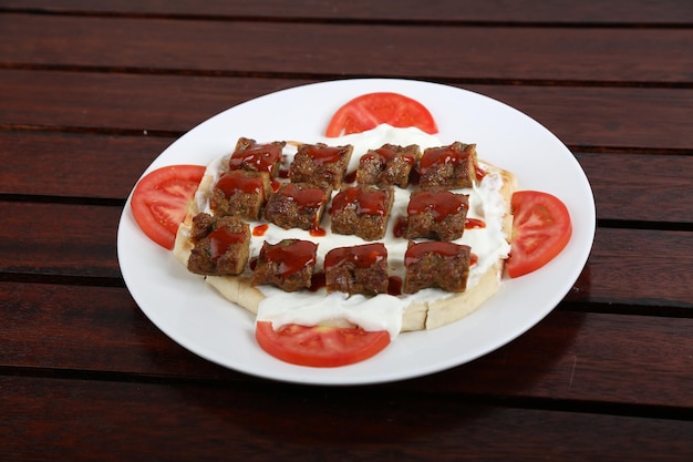 Kofta Ma Laban mezze hummus served in a dish isolated on table side view of middle east food