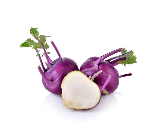 Kohlrabi root isolated on white wall