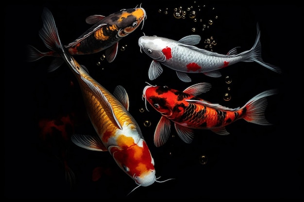 Koi fish on black beckground