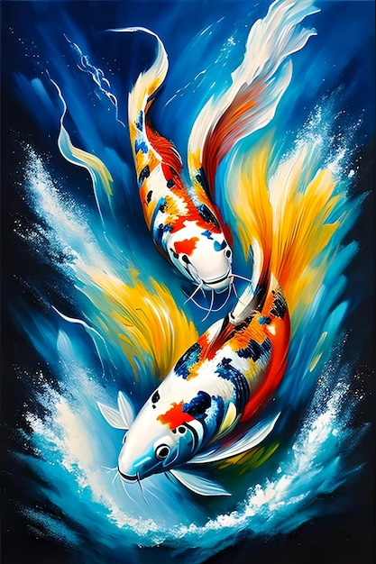 Koi fish oil painting