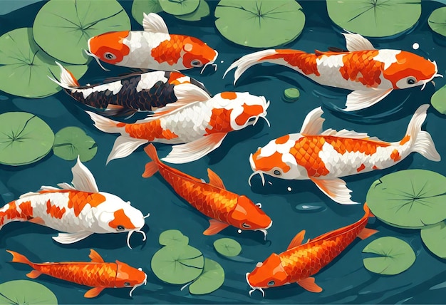 Koi fish swimming in a pond version 2