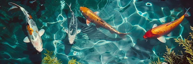 Koi fish swimming in a tranquil pond