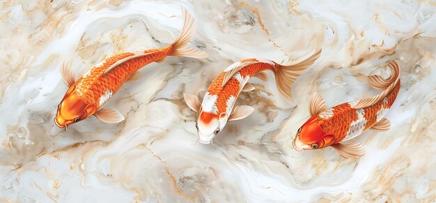 Koi Fish Theme Panel Wall Art Marble Background Wall Decoration for Serenity and Sophistication