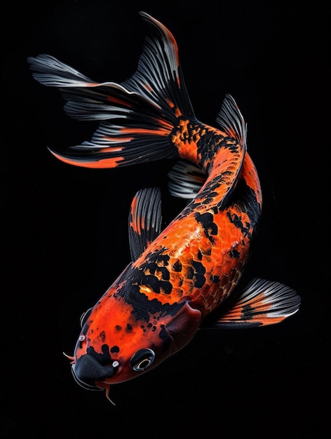 a koi fish with a black background and a white design on the bottom