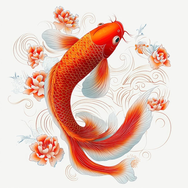 Photo koi fish with floral design