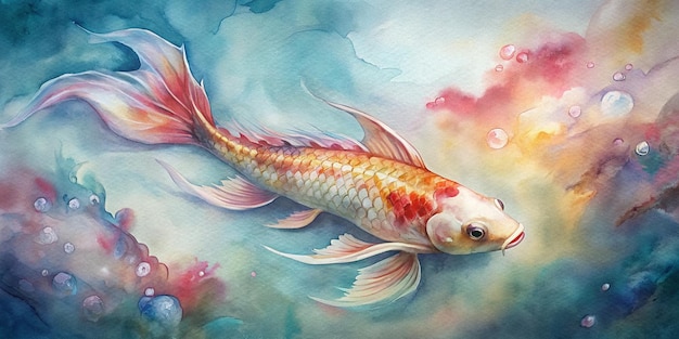 koi fish with watercolor Chinese and Japanese wallpaper background