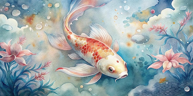 koi fish with watercolor Chinese and Japanese wallpaper background