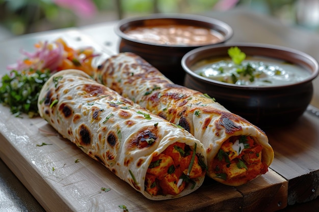 Photo kolkata style paneer wrap a flavorful cottage cheese kathi roll