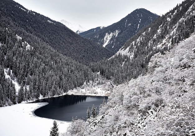 Kolsay Mountain Lake at winter time