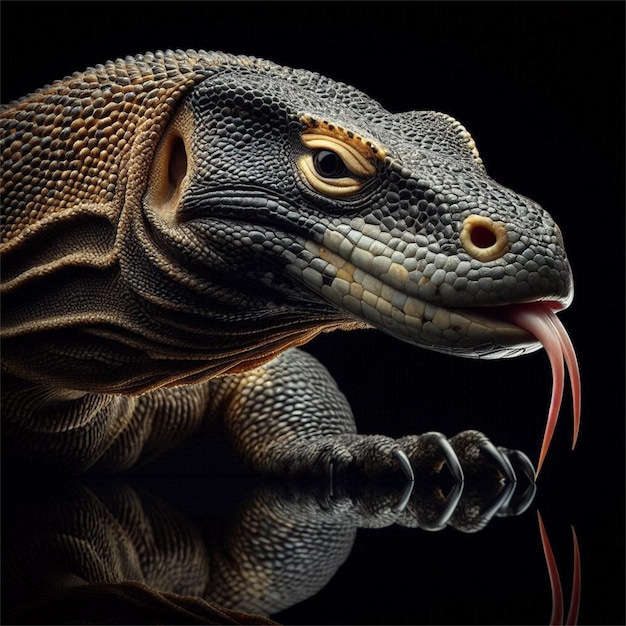 Komodo dragon isolated on black background