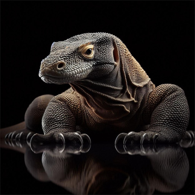 Komodo dragon isolated on black background