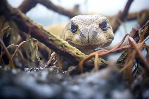 Komodo dragon navigating through mangroves