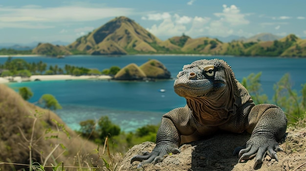 Photo komodo dragon on a scenic island