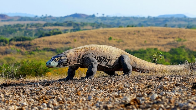 Komodo Dragon Walking on a Rocky Terrain