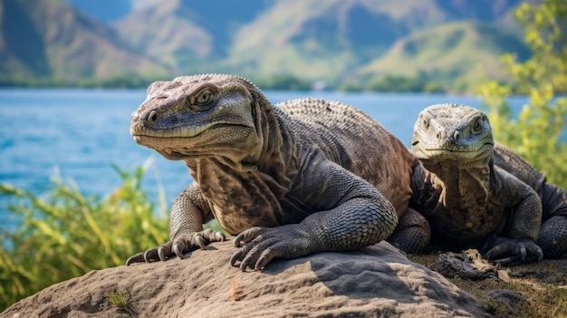 Komodo Dragons Basking in Their Natural Environment