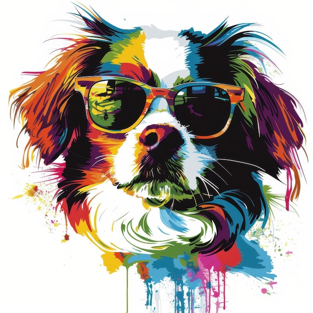 Kooikerhondje dog wearing sunglasses in colorful pop art style