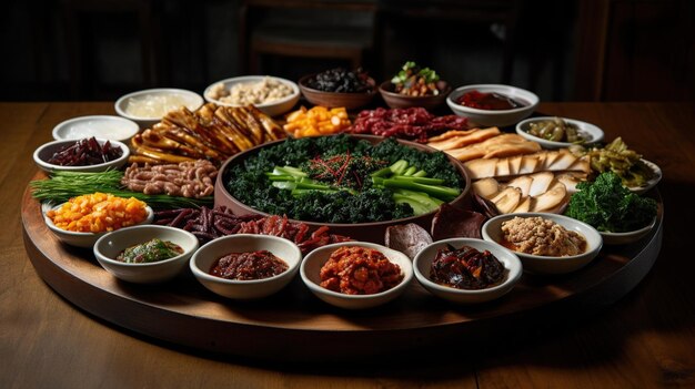 Korean Banchan Delight Vibrant Platter of Assorted Side Dishes a Flavorful Journey for the Senses