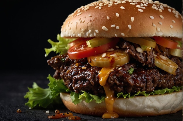 Korean BBQ Bulgogi Bliss Burger on a black background