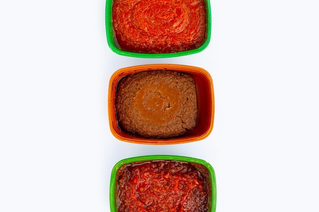 Korean chili paste on white background