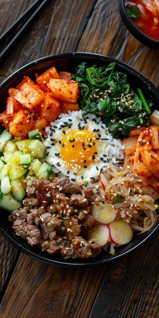 Korean Food Bibimbap Rice Meat Egg Vegetables