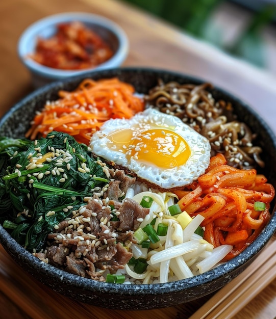 Korean Food Bibimbap With Rice Beef Egg And Vegetables