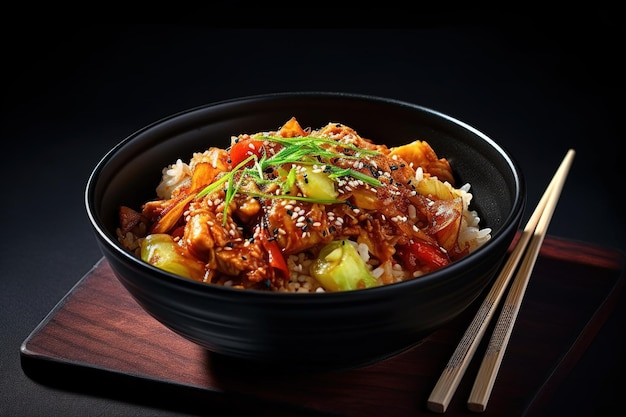 Korean food spicy kimchi in a bowl with chopsticks