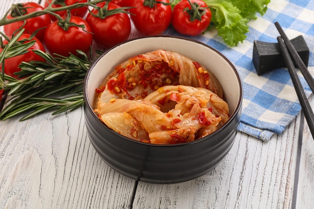 Korean food spicy Kimchi fermented cabbage with chili