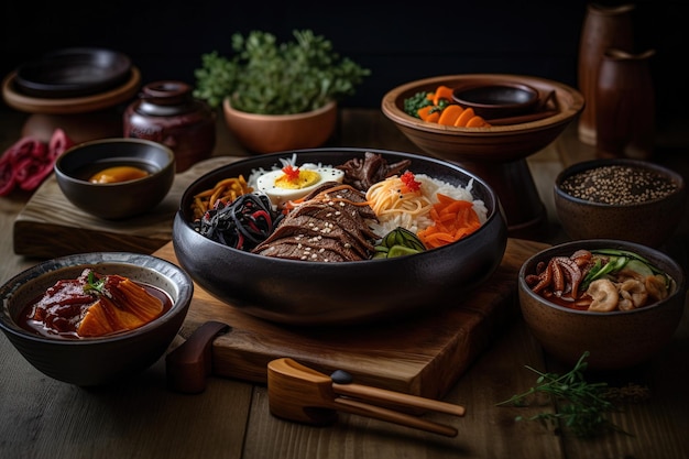 Korean food toppoki gimbap bimbimbap