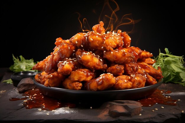 Korean Fried Chicken on a Black Background AI