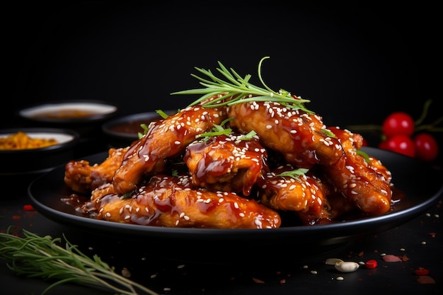 Korean Fried Chicken on a Black Background AI