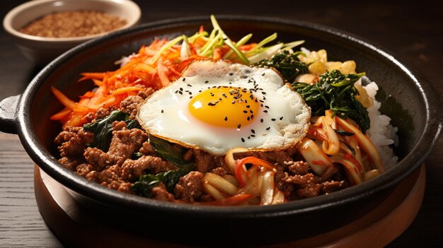 Korean fried chicken with kimchi broccoli and egg