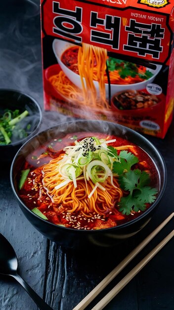 Photo korean instant noodles spicy instant noodles