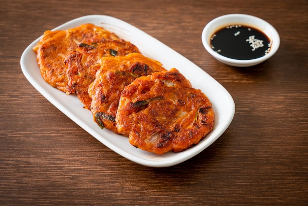 Korean Kimchi pancake or Kimchijeon Fried Mixed Egg Kimchi and Flour